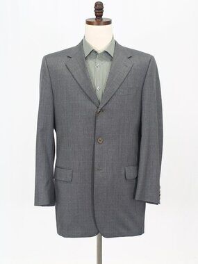 Trussini 42L Gray Blazer Sport Coat Jacket 3-Button Check M501